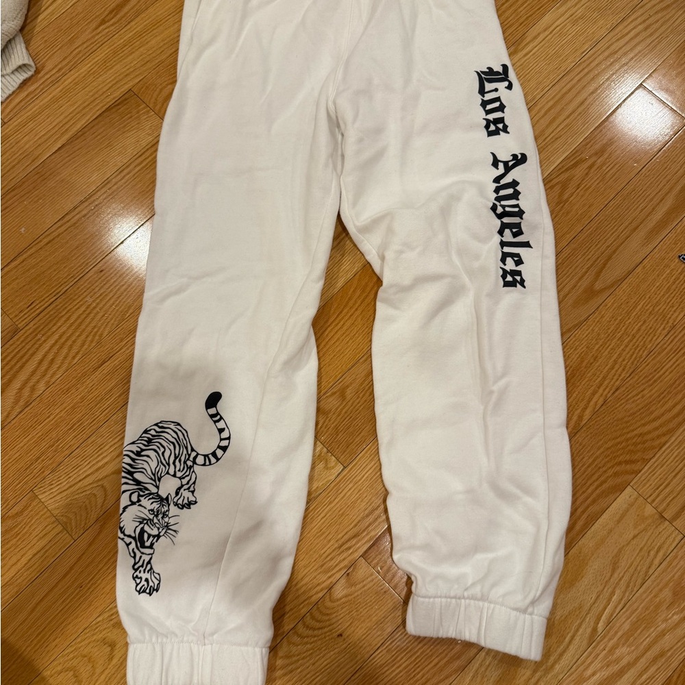 Los Angeles White Sweatpants with Tiger Graphic